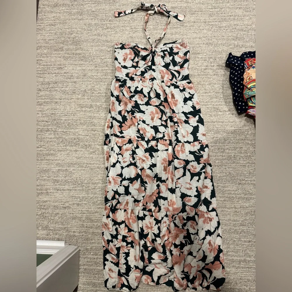 Abercrombie & Fitch Black Maxi Dress with Peach and White Floral Print